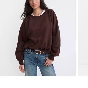 LOFT Brown Sweatshirt with Lace Detail